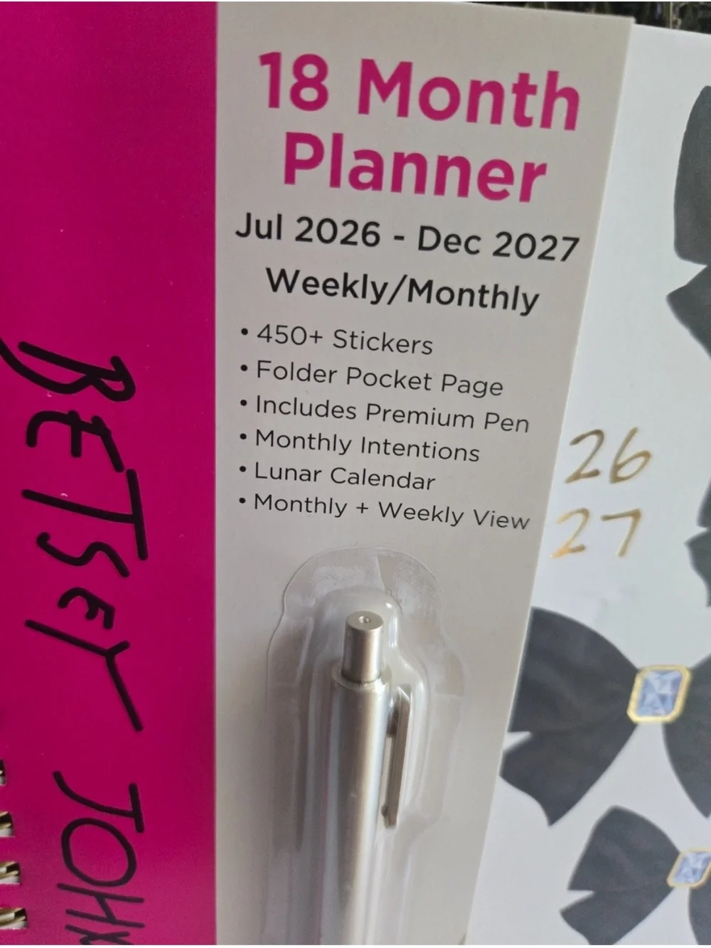 Betsey Johnson- NEW! 18 Months Planner 2026-2027 With Pen And Stickers